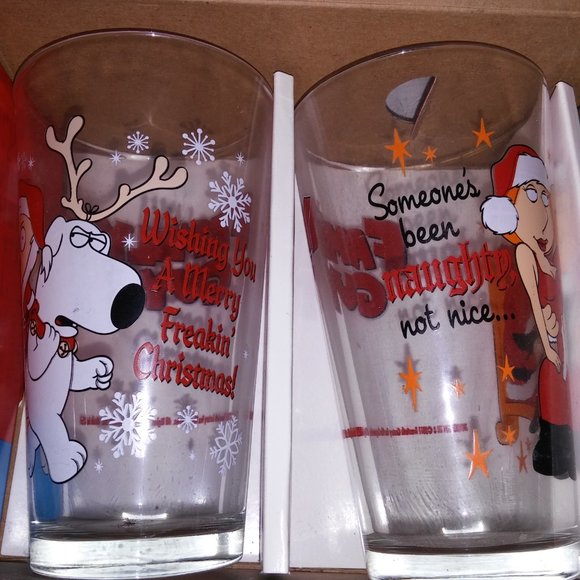 Family Guy Christmas Pint Glass 4 Pack Set Cartoon Gift Stewie 6" Tall Preowned - Picture 6 of 10